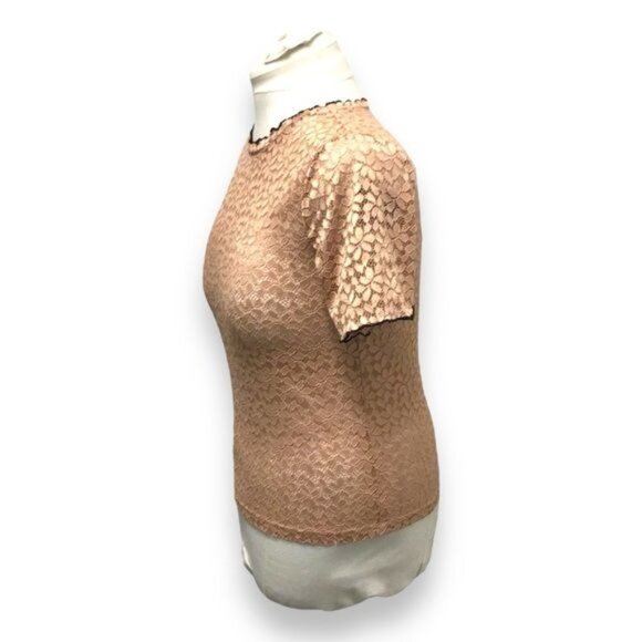 Zara Trafaluc Women’s Short Sleeve High Neck Stretchy Lace Sheer Top, size S - Picture 3 of 6